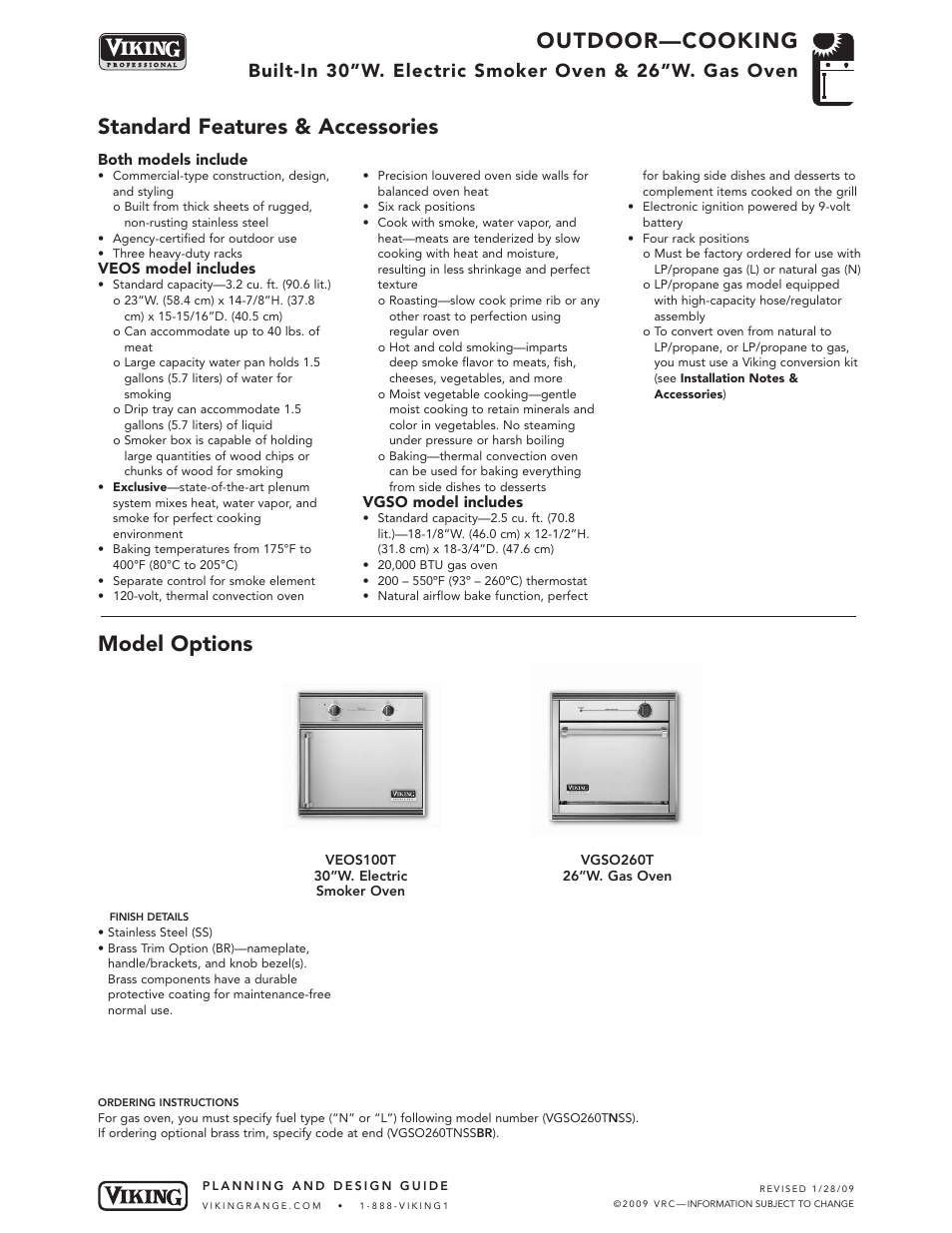Outdoor—cooking, Standard features & accessories model options | Viking OUTDOOR-COOKING VGBQ3002T1NSS User Manual | Page 46 / 125