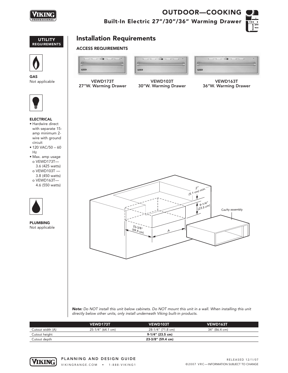 Outdoor—cooking, Installation requirements | Viking OUTDOOR-COOKING VGBQ3002T1NSS User Manual | Page 60 / 125