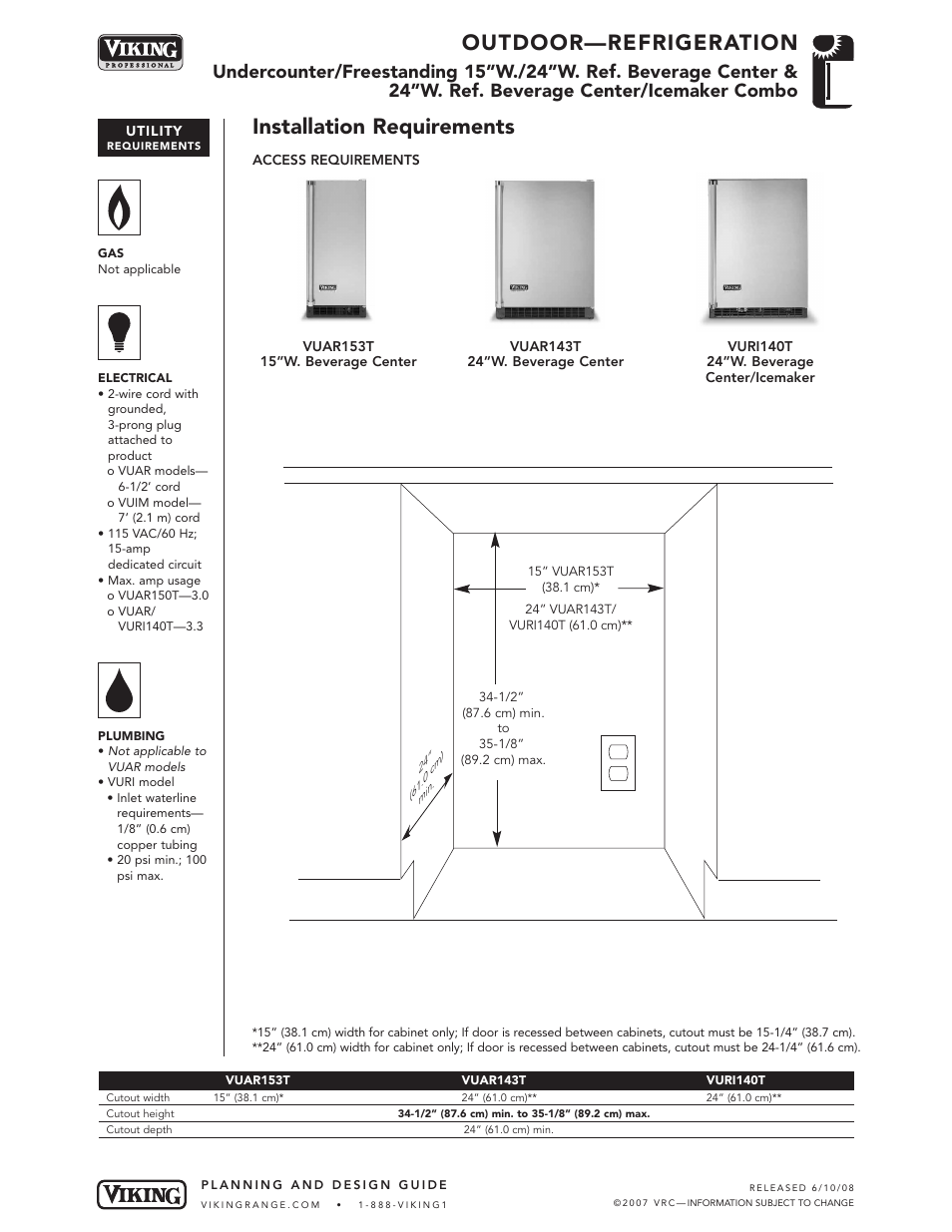 Installation requirements outdoor—refrigeration | Viking OUTDOOR-COOKING VGBQ3002T1NSS User Manual | Page 75 / 125