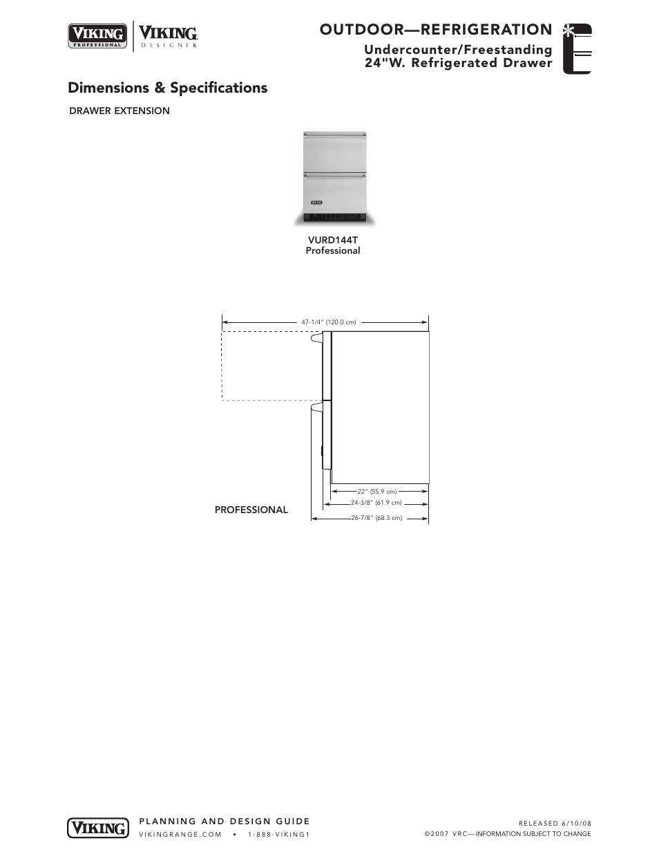 Outdoor—refrigeration, Dimensions & specifications | Viking OUTDOOR-COOKING VGBQ3002T1NSS User Manual | Page 79 / 125