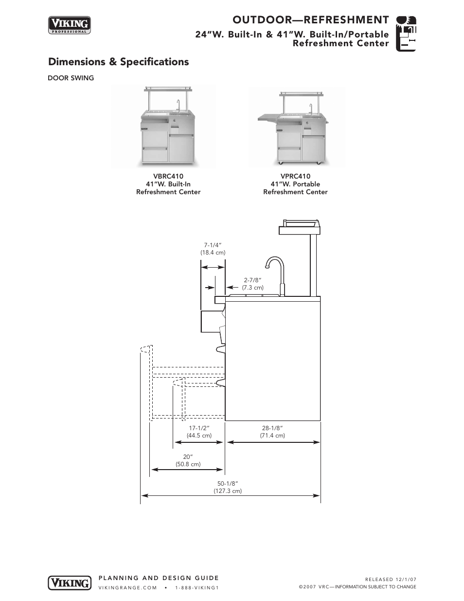 Outdoor—refreshment, Dimensions & specifications | Viking OUTDOOR-COOKING VGBQ3002T1NSS User Manual | Page 97 / 125