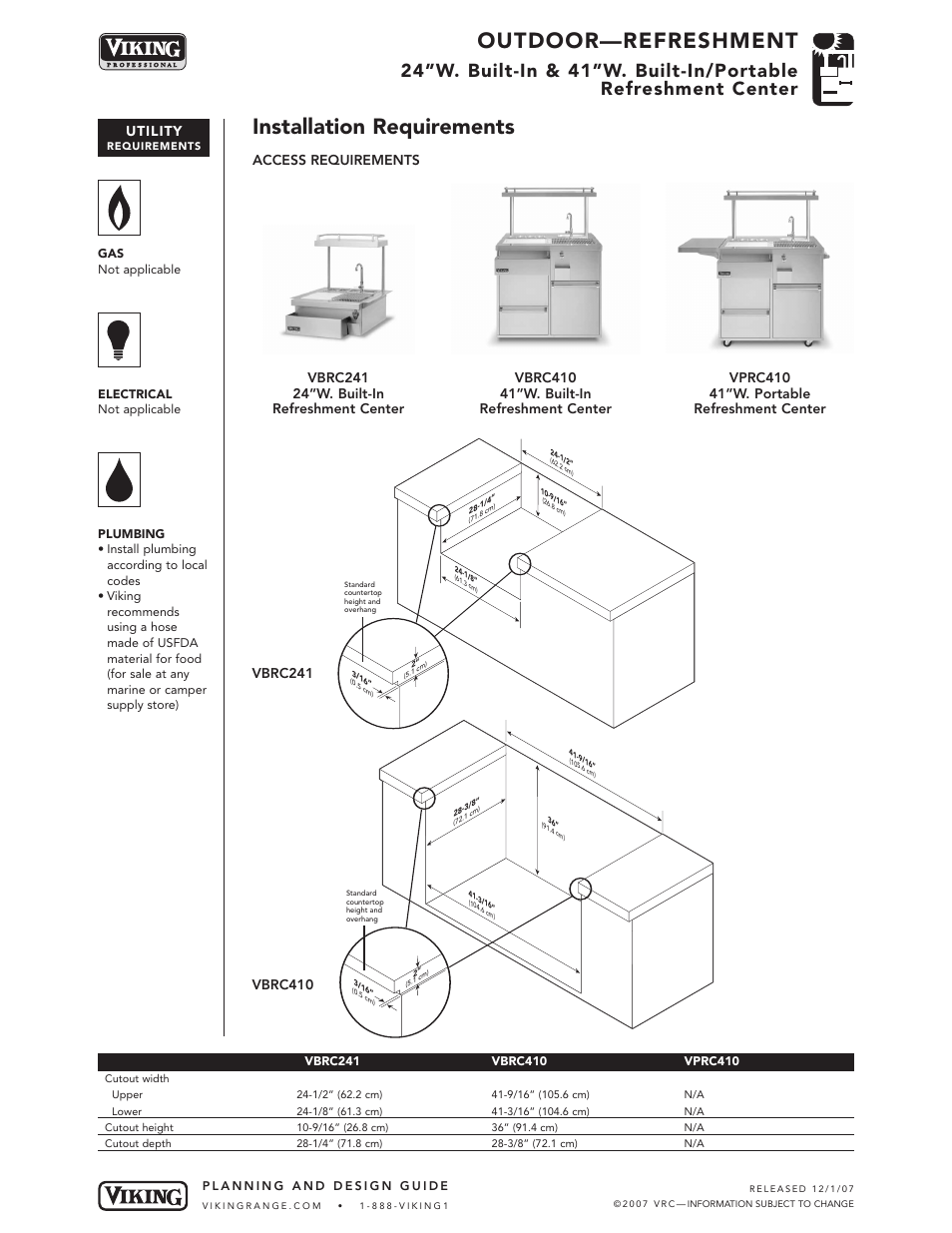 Outdoor—refreshment, Installation requirements, Utility | Access requirements | Viking OUTDOOR-COOKING VGBQ3002T1NSS User Manual | Page 98 / 125