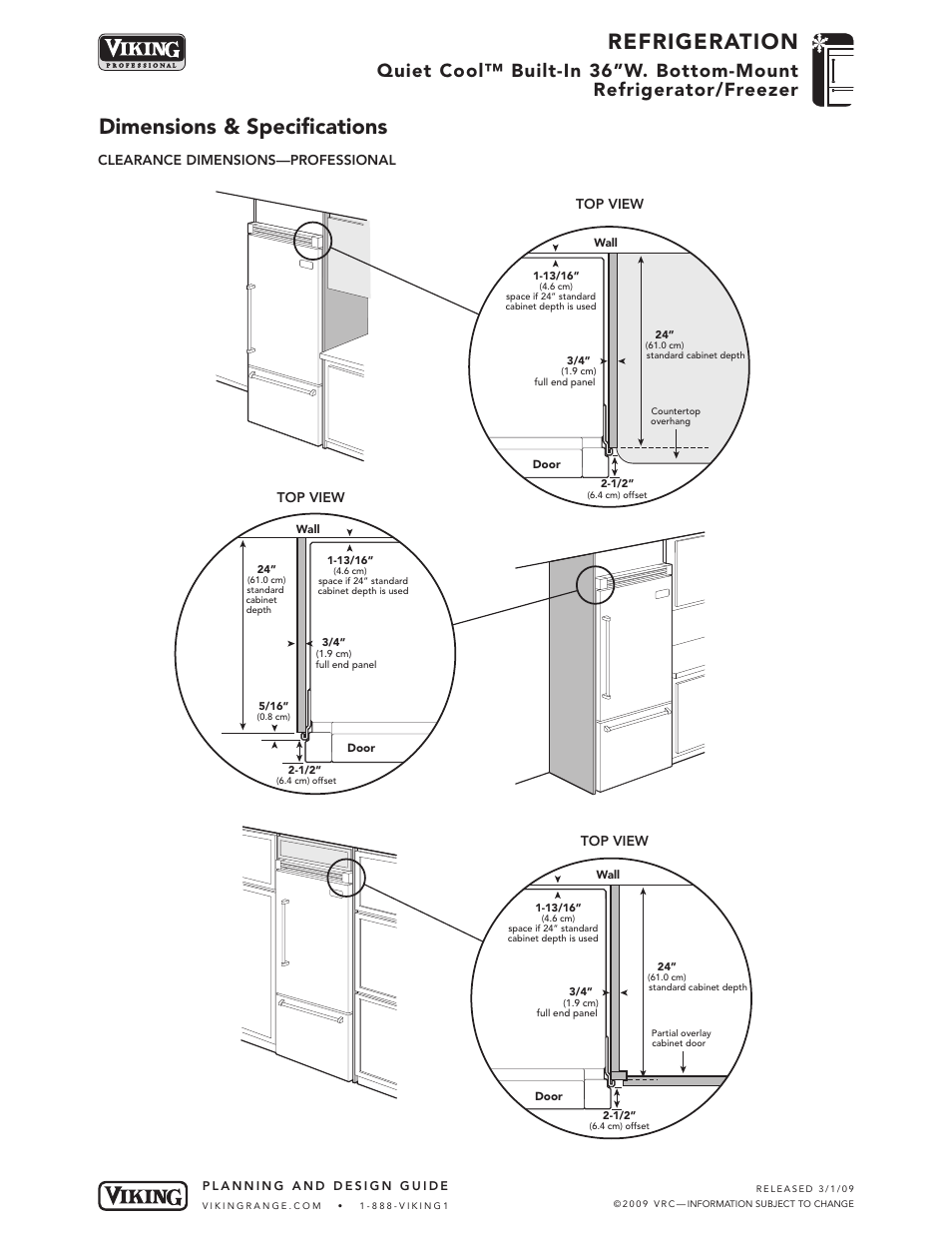 Refrigeration, Dimensions & specifications | Viking VCBB536 User Manual | Page 5 / 9