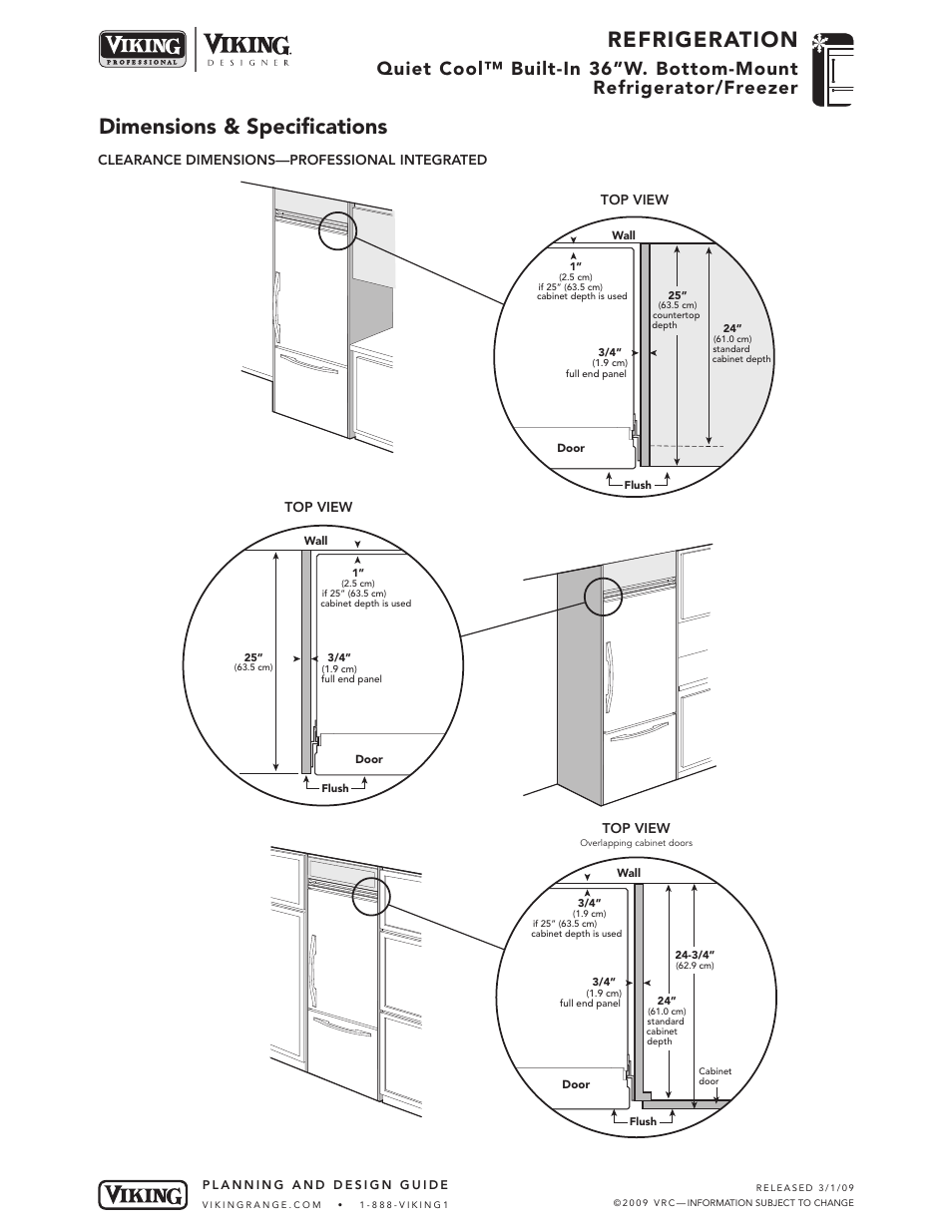Refrigeration, Dimensions & specifications | Viking VCBB536 User Manual | Page 6 / 9