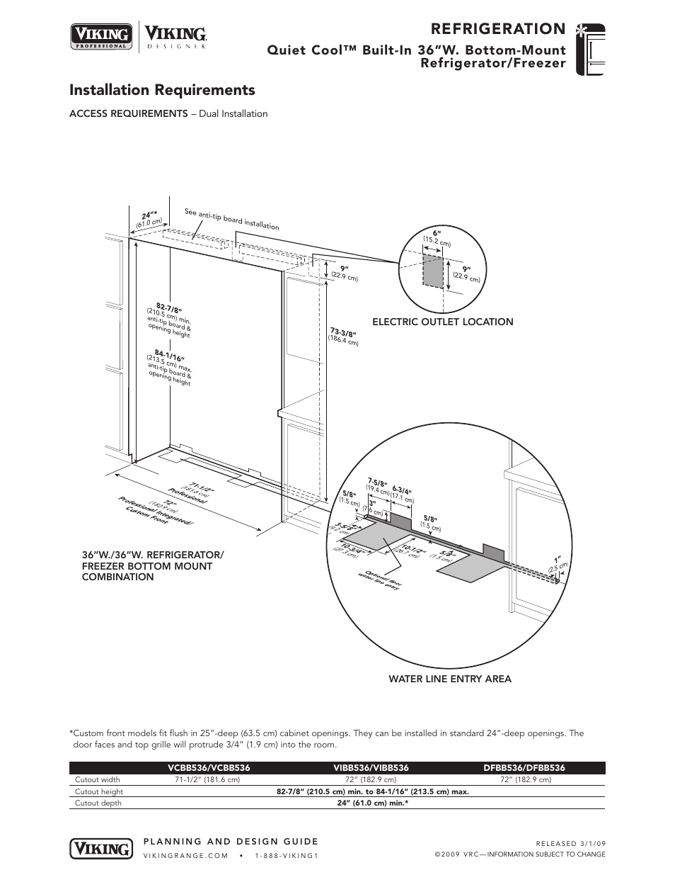 Refrigeration, Installation requirements | Viking VCBB536 User Manual | Page 8 / 9