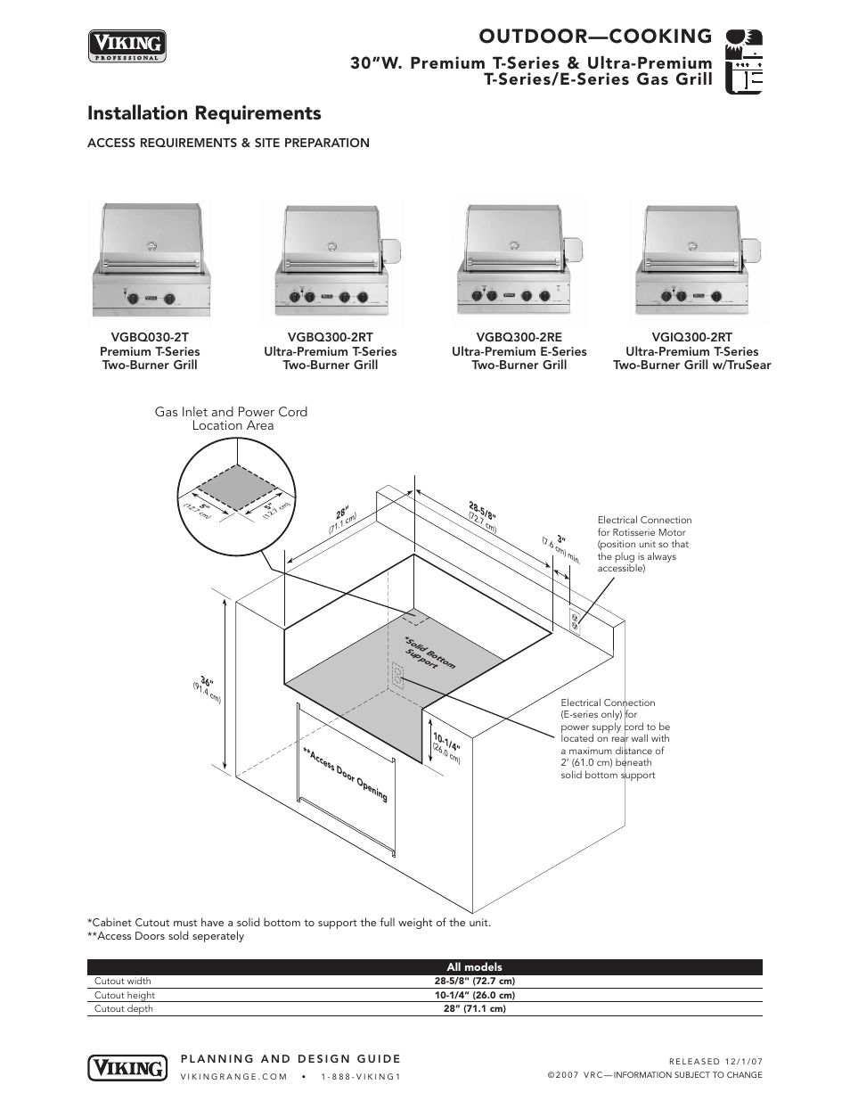 Outdoor—cooking, Installation requirements | Viking VGBQ300-2RE User Manual | Page 5 / 8