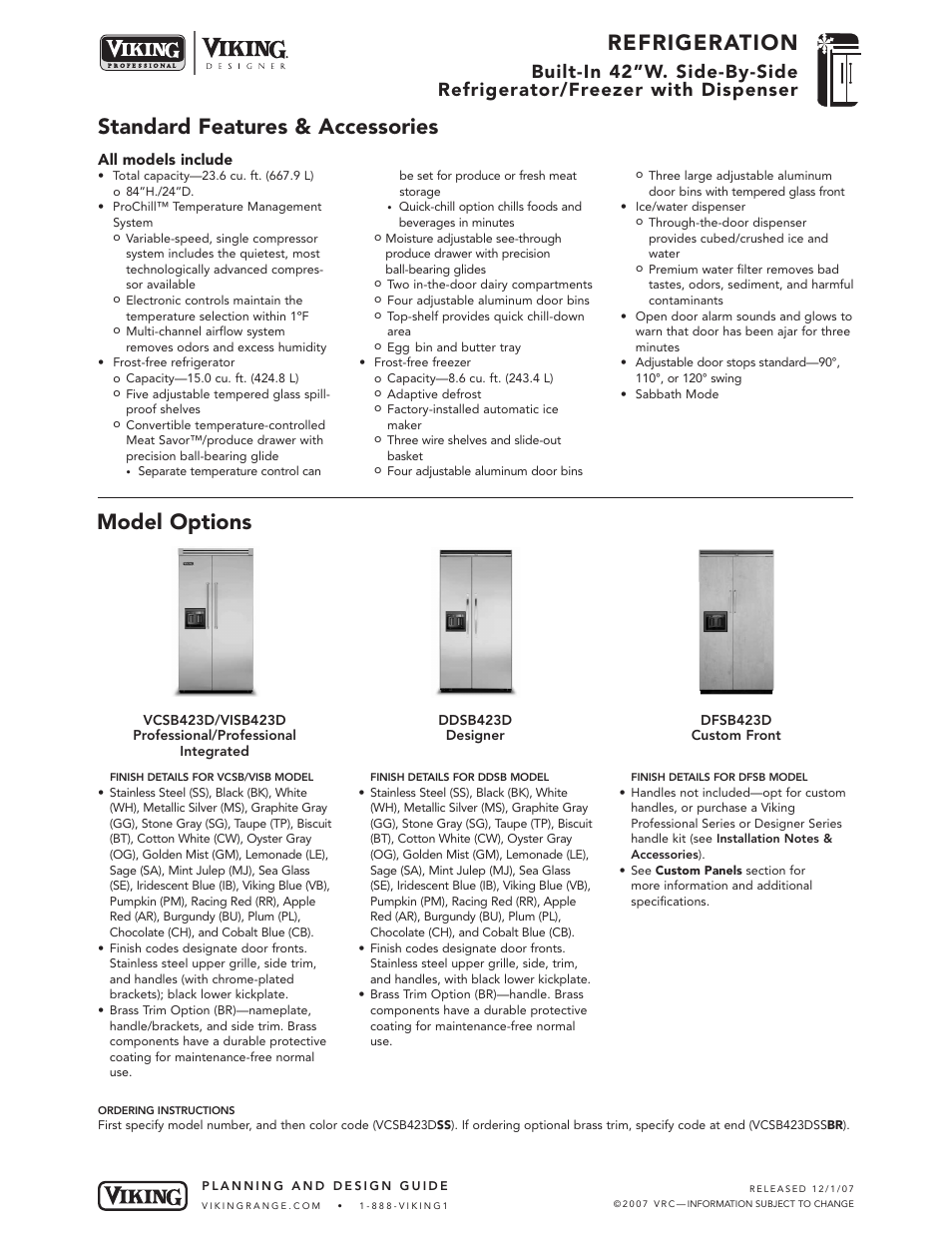 Viking DFSB423D User Manual | 8 pages