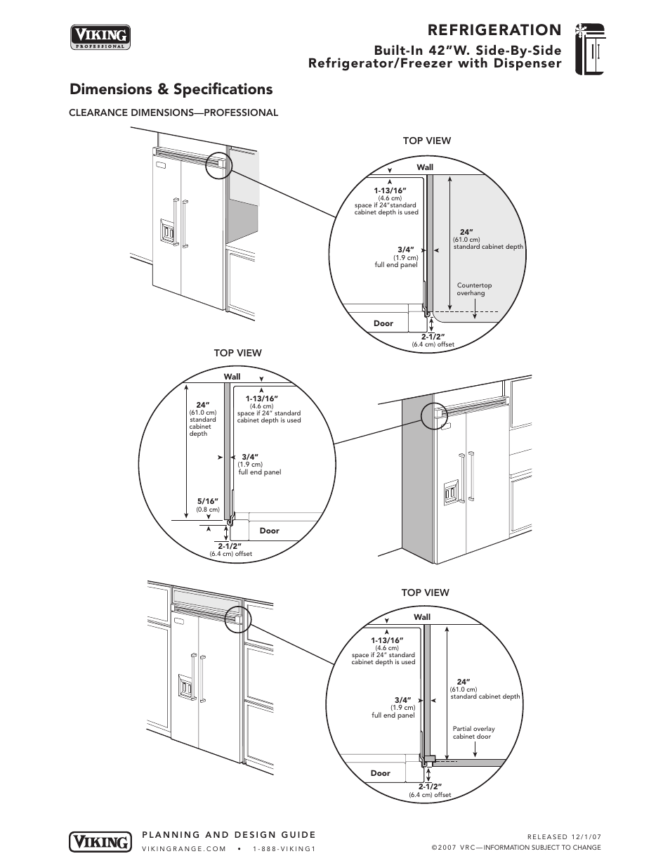 Refrigeration, Dimensions & specifications | Viking DFSB423D User Manual | Page 5 / 8