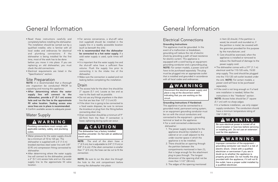 General information, Electrical connections, Site preparation | Water supply, Drain | Viking 325E User Manual | Page 6 / 12