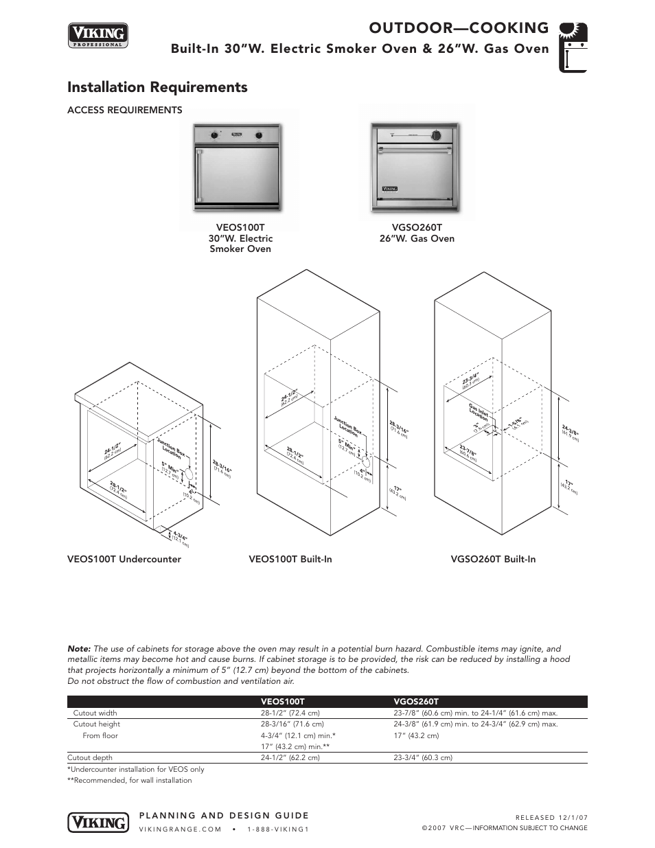 Outdoor—cooking, Installation requirements, Access requirements | Viking VGSO100T User Manual | Page 3 / 5