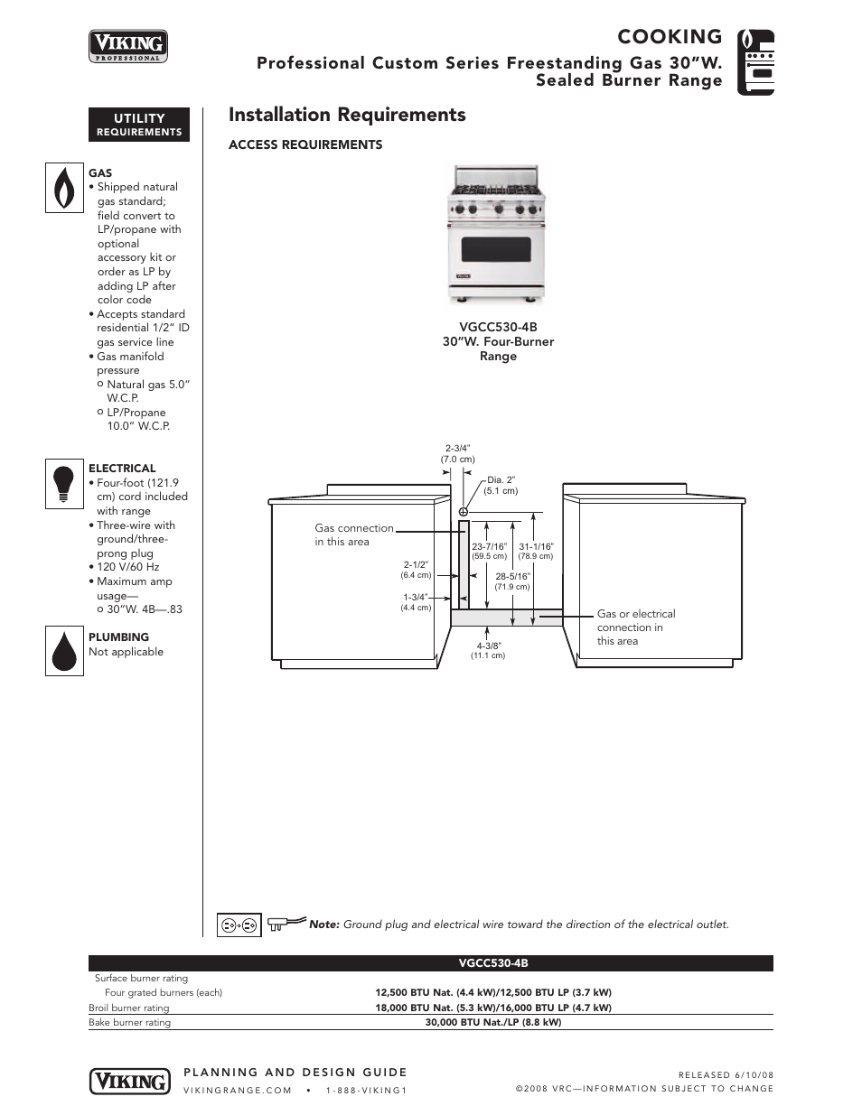 Cooking, Installation requirements | Viking VGCC530-4B User Manual | Page 4 / 6