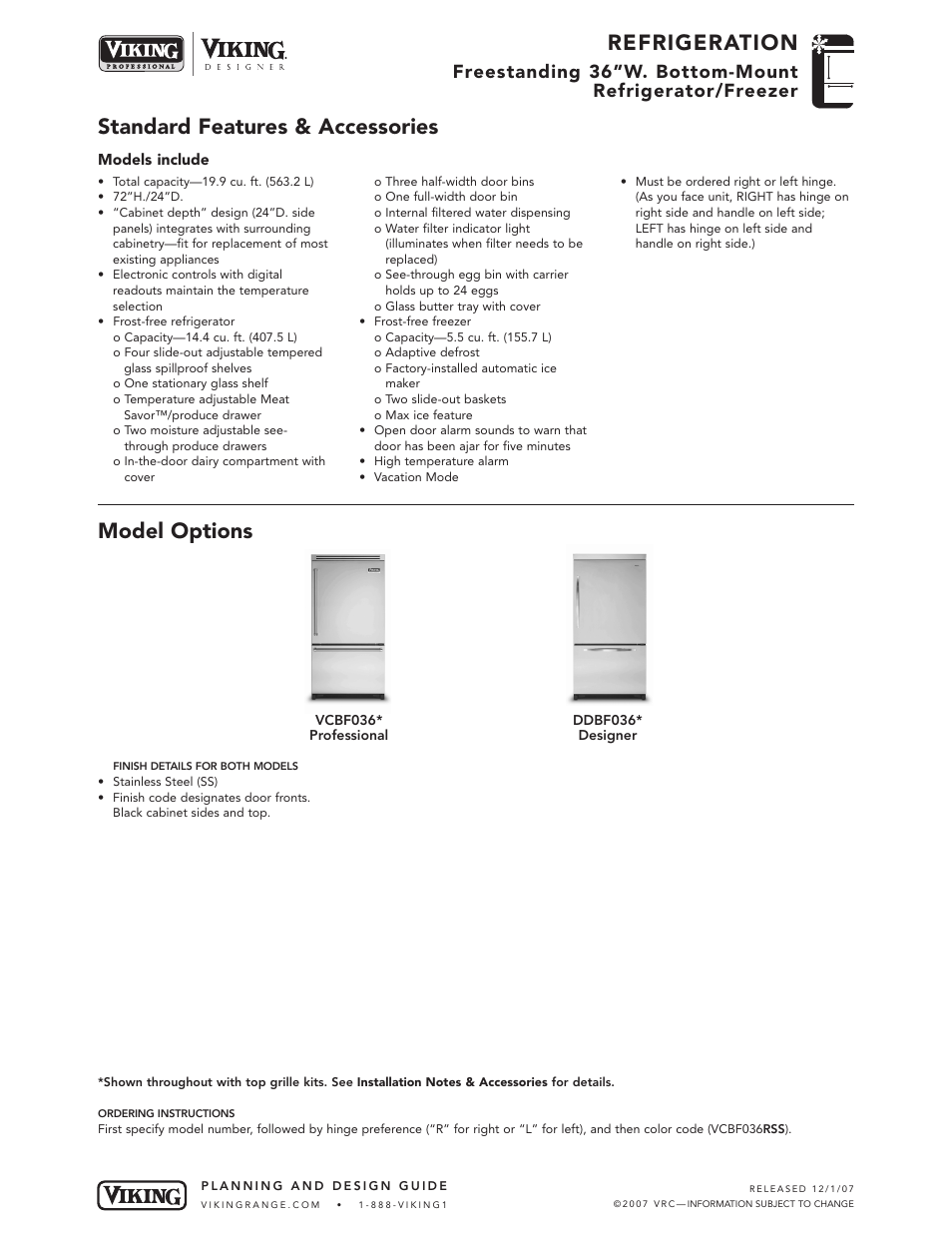 Viking DDBF036* User Manual | 5 pages