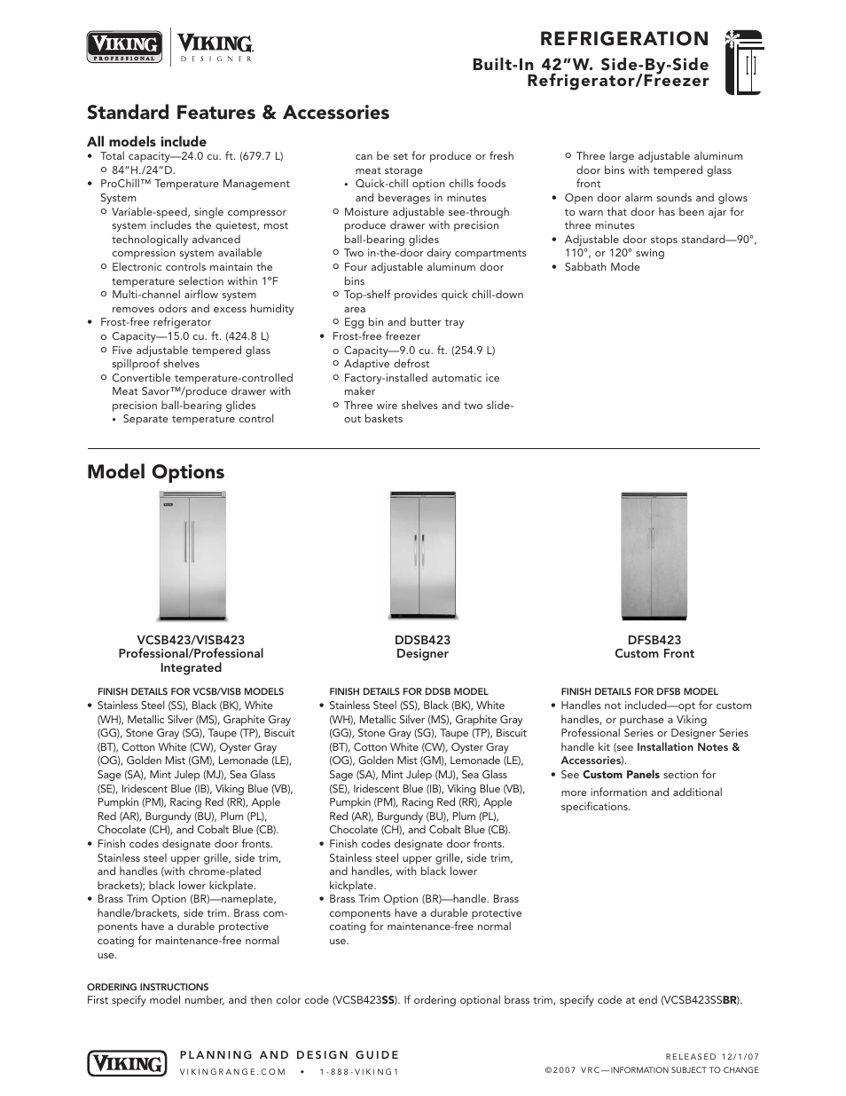 Viking DFSB423 User Manual | 8 pages