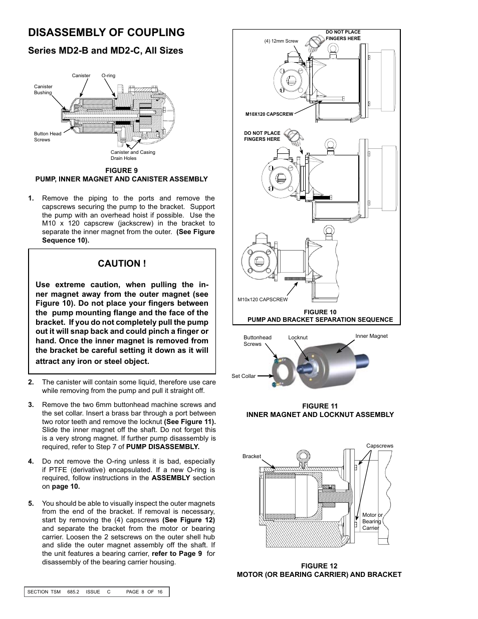 Disassembly of coupling, Series md2-b and md2-c, all sizes, Caution | Viking MAG DRIVE 855 User Manual | Page 8 / 16