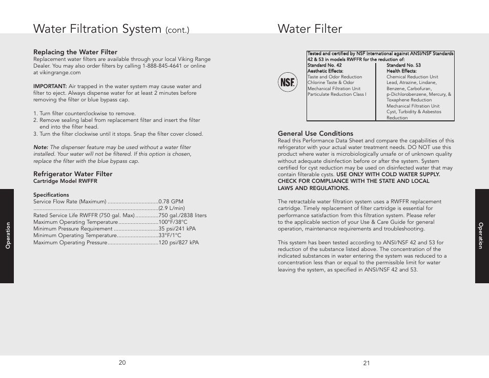 Water filter, Water filtration system, Cont.) | Viking W10345054 User Manual | Page 11 / 18