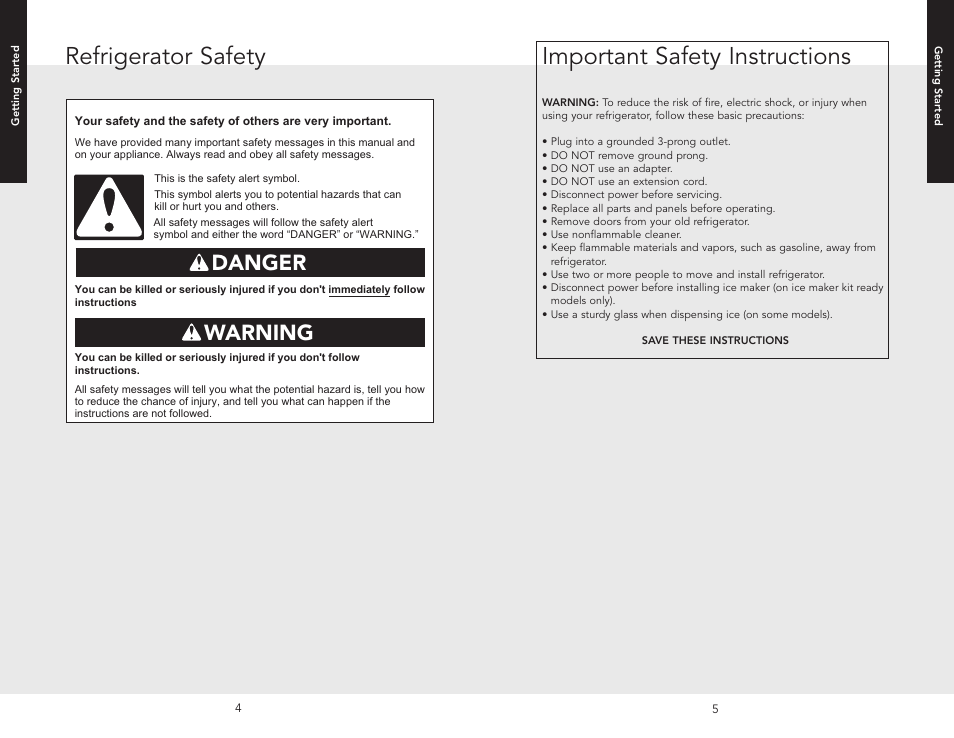 Refrigerator safety, Important safety instructions, Danger warning | Viking W10345054 User Manual | Page 3 / 18