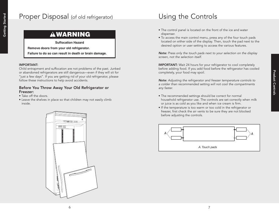 Proper disposal (of old refrigerator), Using the controls, Proper disposal | Warning, Of old refrigerator) | Viking W10345054 User Manual | Page 4 / 18