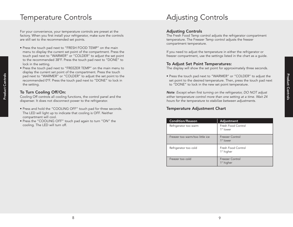 Temperature controls, Adjusting controls | Viking W10345054 User Manual | Page 5 / 18