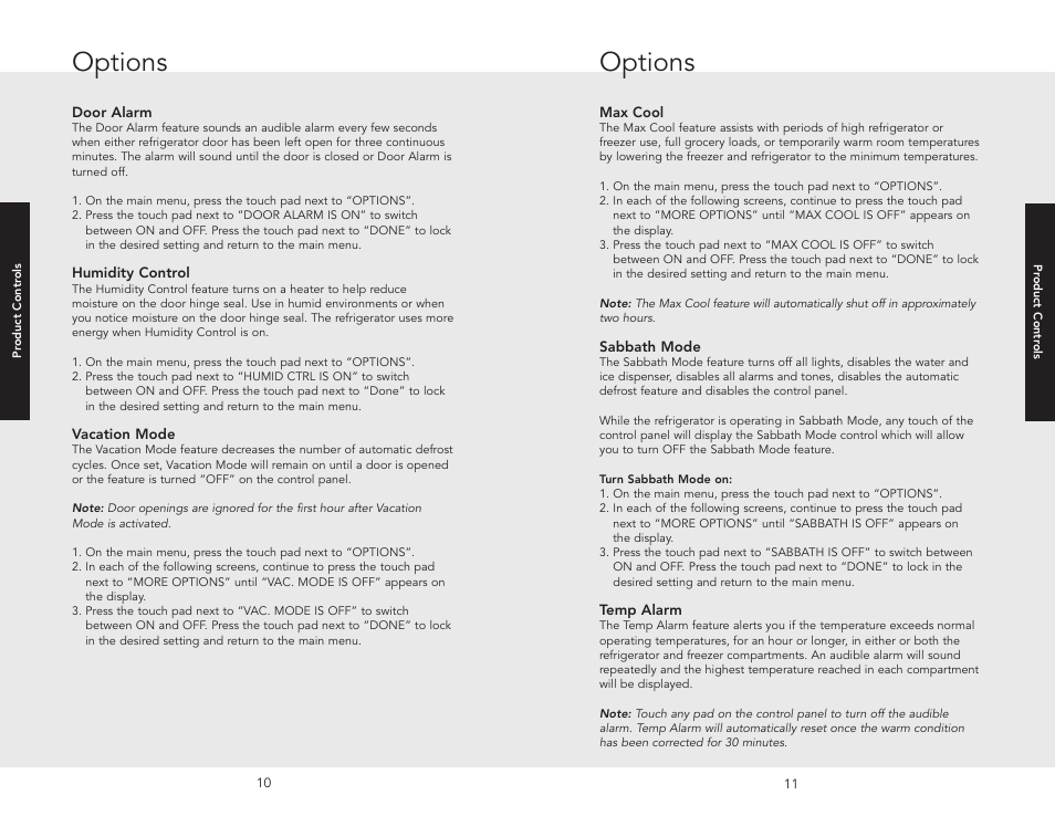 Options, Adjusting controls | Viking W10345054 User Manual | Page 6 / 18