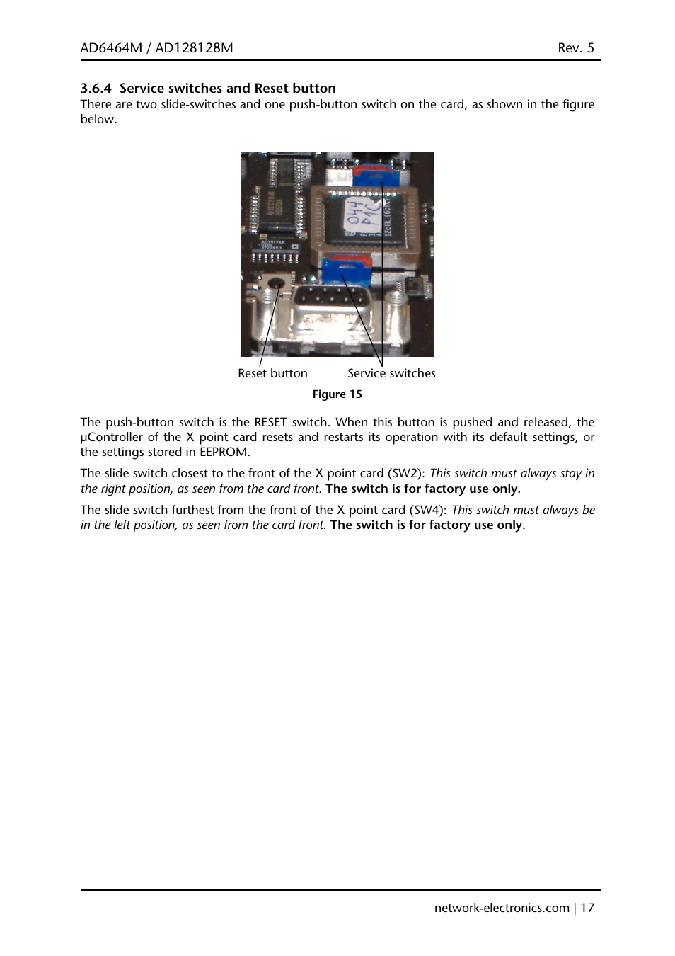 4 service switches and reset button | Viking AD128128M User Manual | Page 17 / 29