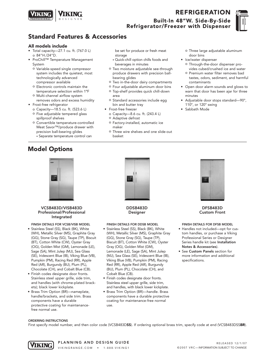 Viking VCSB483D User Manual | 8 pages