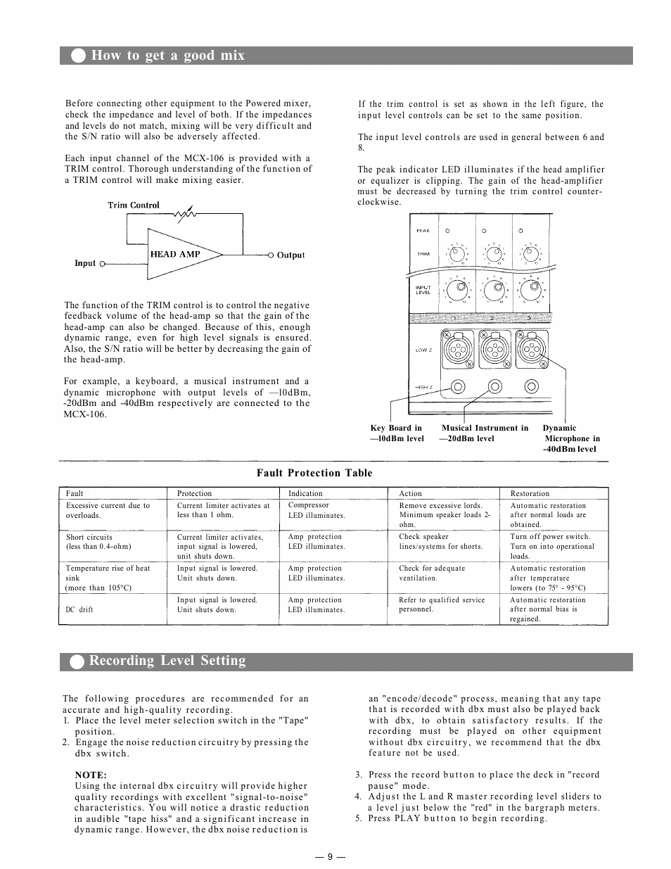 How to get a good mix recording level setting | Viking MCX-106 User Manual | Page 10 / 16