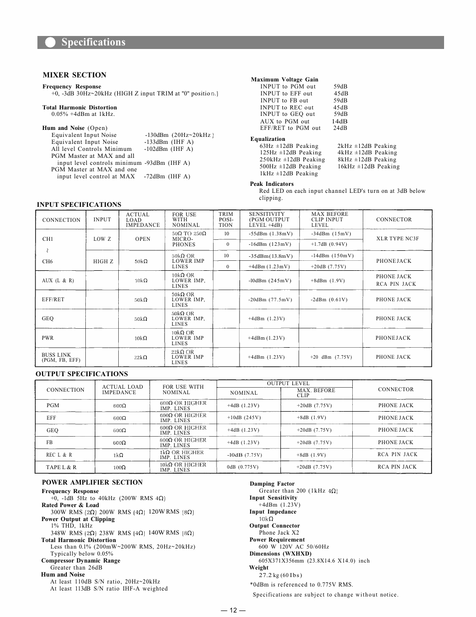 Specifications | Viking MCX-106 User Manual | Page 13 / 16