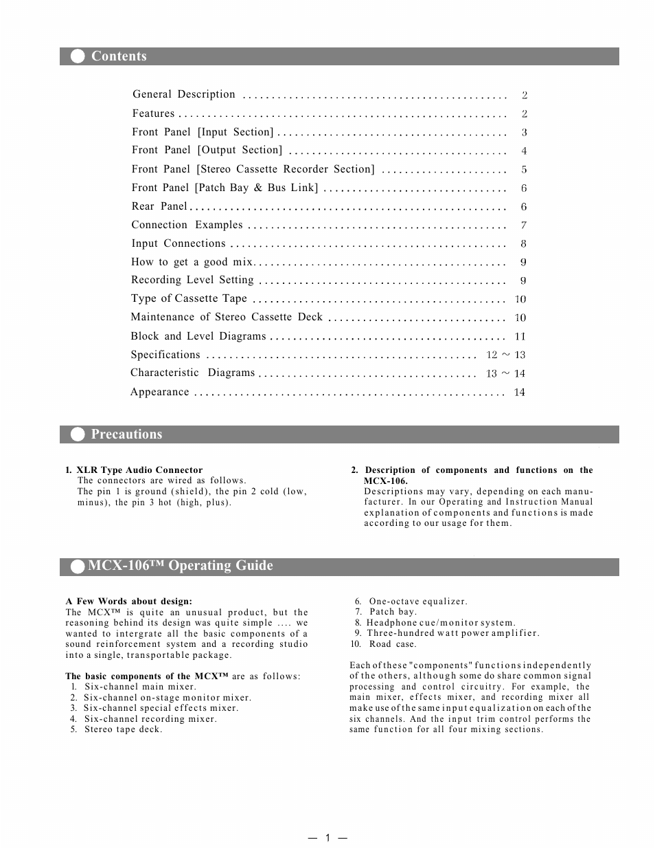 Precautions mcx-106™ operating guide contents | Viking MCX-106 User Manual | Page 2 / 16