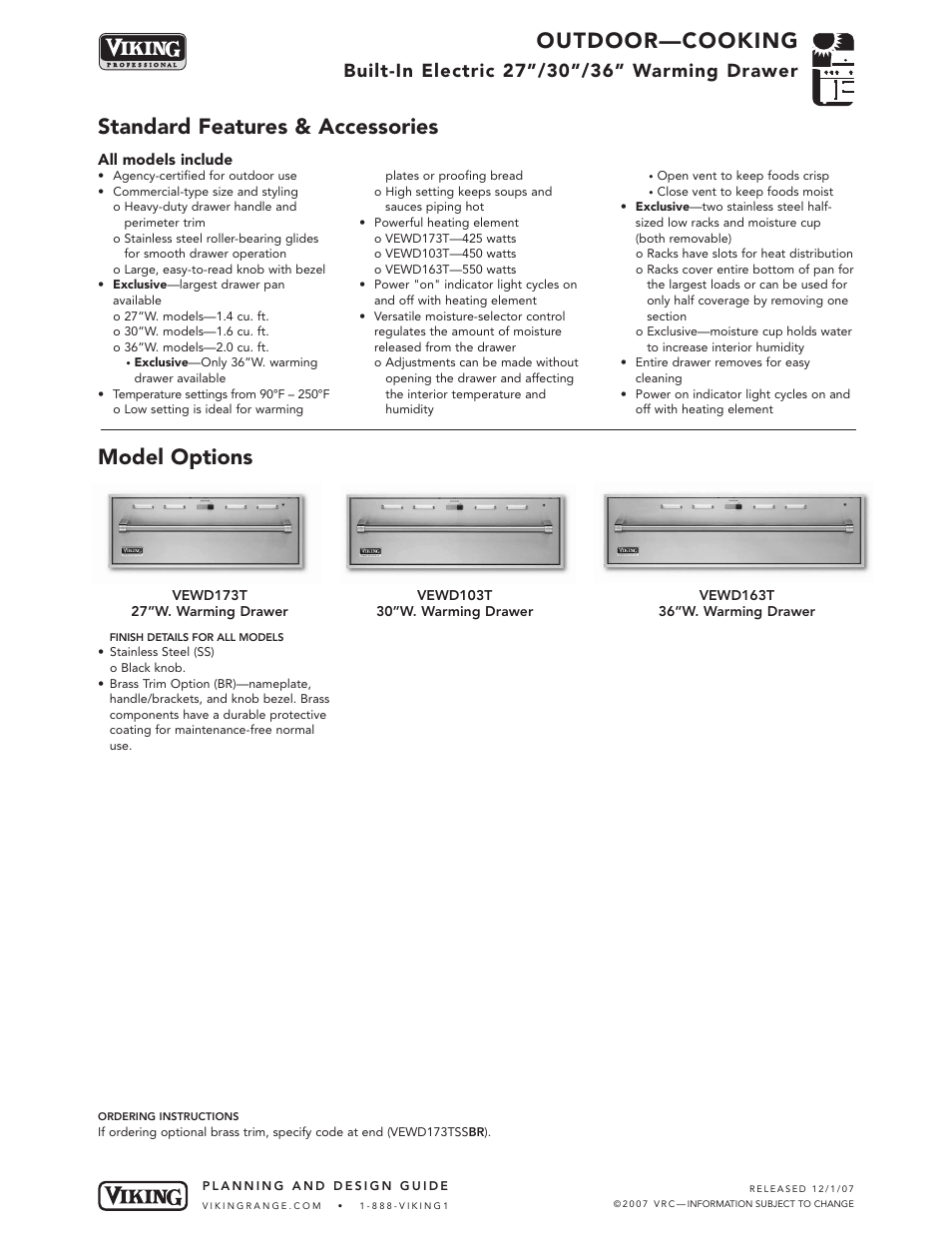 Viking VEWD173T User Manual | 4 pages