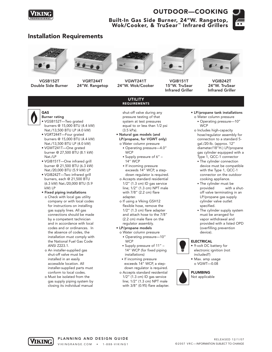 Outdoor—cooking, Installation requirements, Infrared grillers | Viking VGSB152T User Manual | Page 6 / 7