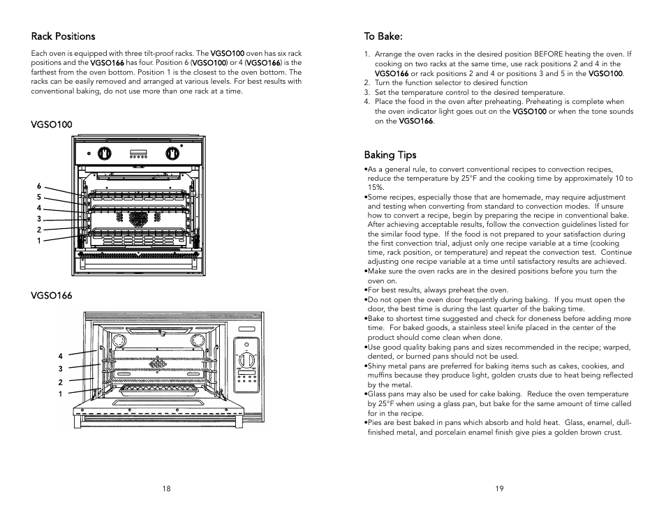 Rack positions, Baking tips | Viking F131D User Manual | Page 10 / 18