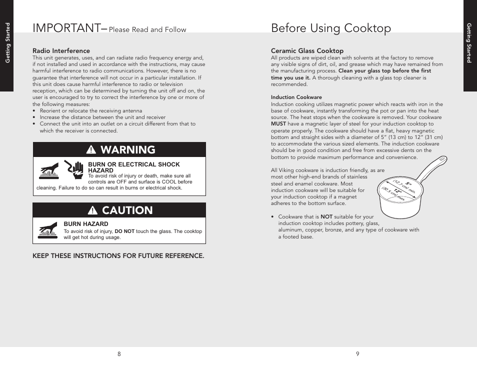 Before using cooktop, Important, Warning | Caution | Viking F20528 User Manual | Page 5 / 12