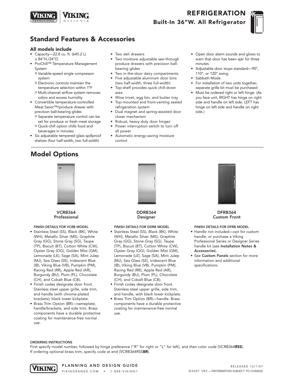 Viking DFRB364 User Manual | 9 pages
