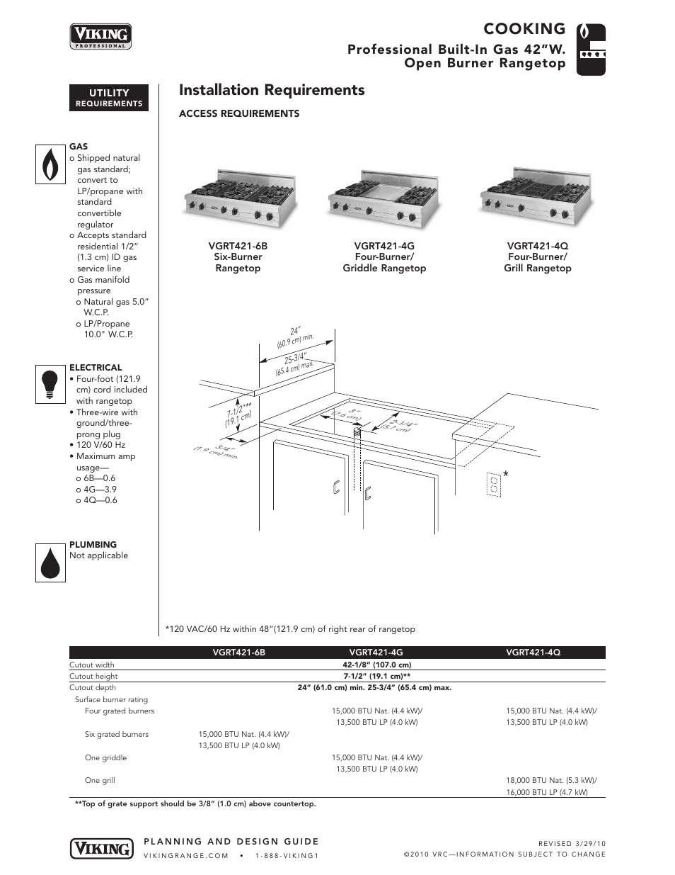Cooking, Installation requirements | Viking VGRT421-4G User Manual | Page 4 / 5
