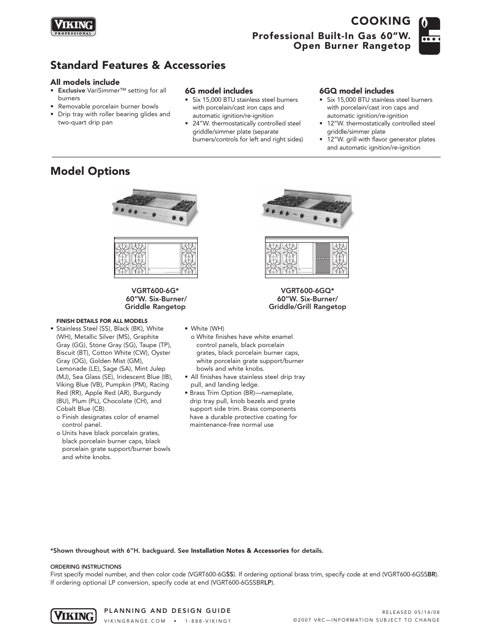 Viking VGRT600-6GQ User Manual | 5 pages