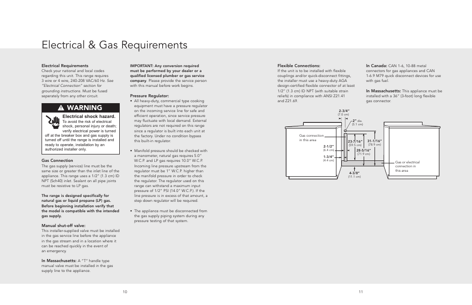 Electrical & gas requirements, Warning | Viking F20495 User Manual | Page 6 / 14