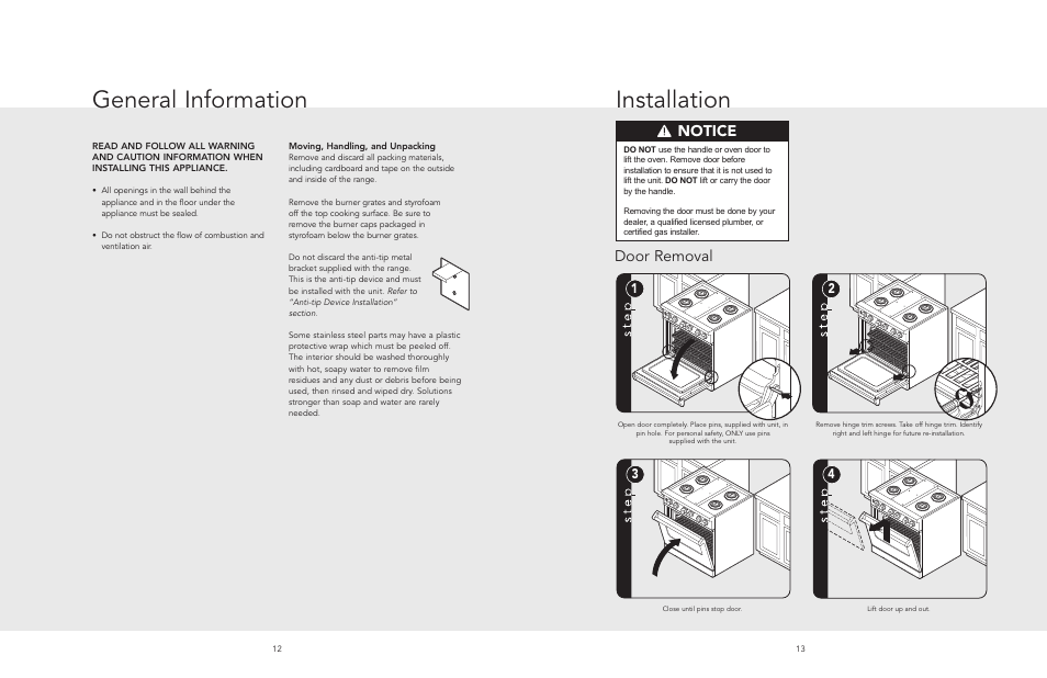 General information installation, Notice, Door removal | Viking F20495 User Manual | Page 7 / 14