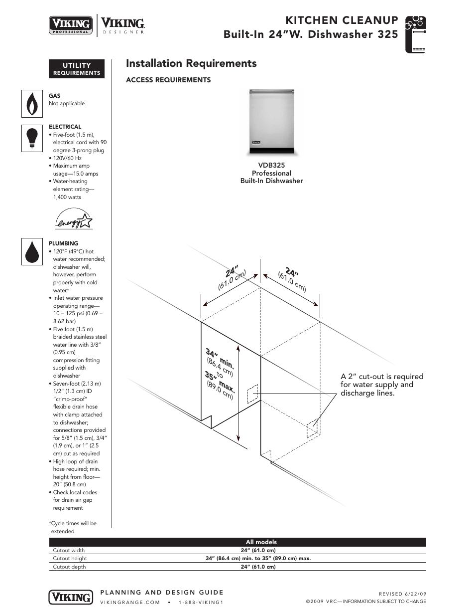 Installation requirements | Viking VDB325 User Manual | Page 3 / 22