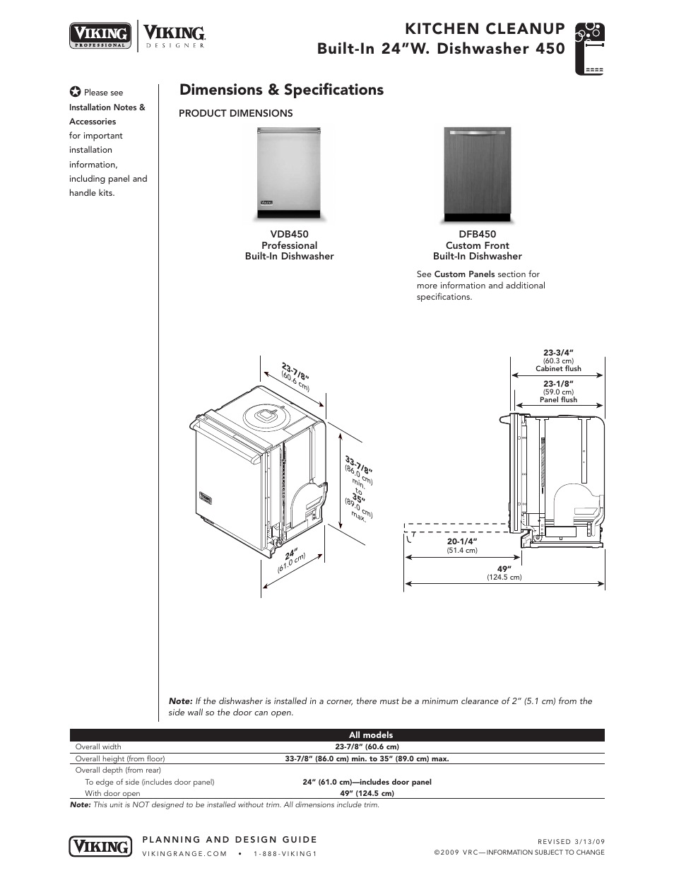 Dimensions & specifications | Viking VDB325 User Manual | Page 6 / 22