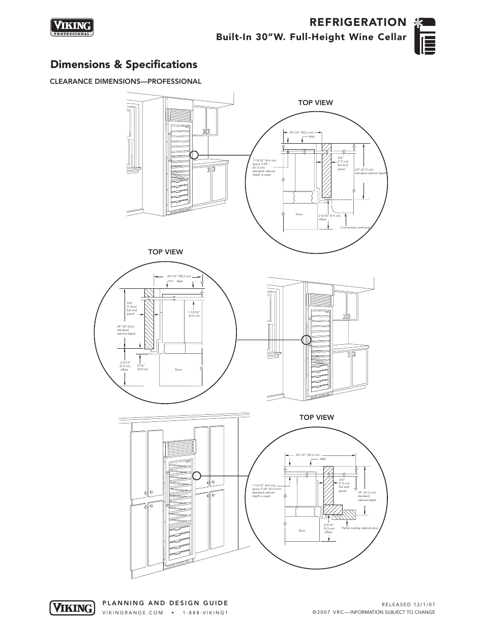 Refrigeration, Dimensions & specifications, Built-in 30”w. full-height wine cellar | Viking VCWB300  EN User Manual | Page 4 / 7