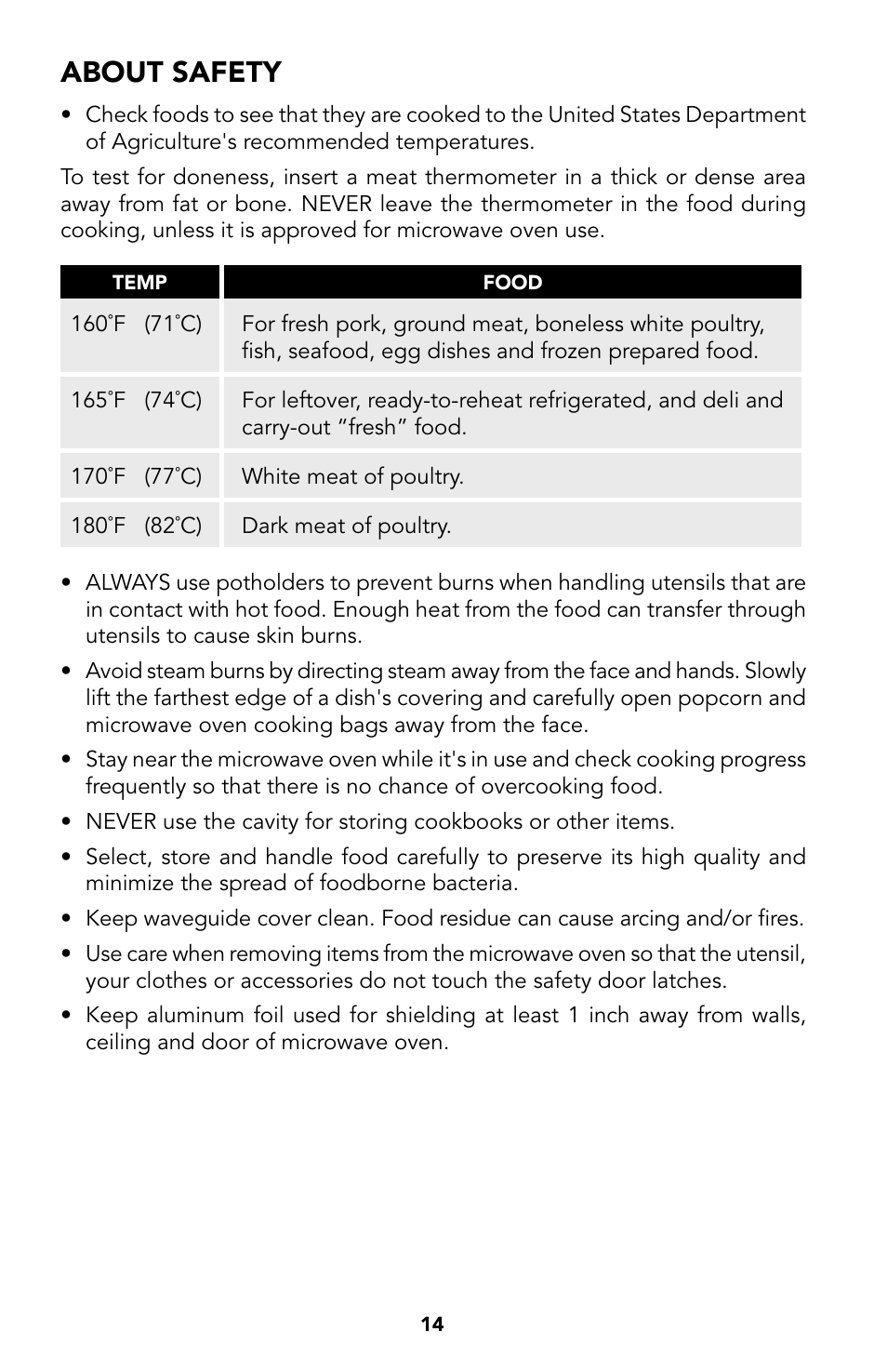 14 about safety, About safety | Viking Built-In Convection Microwave Hood User Manual | Page 14 / 44
