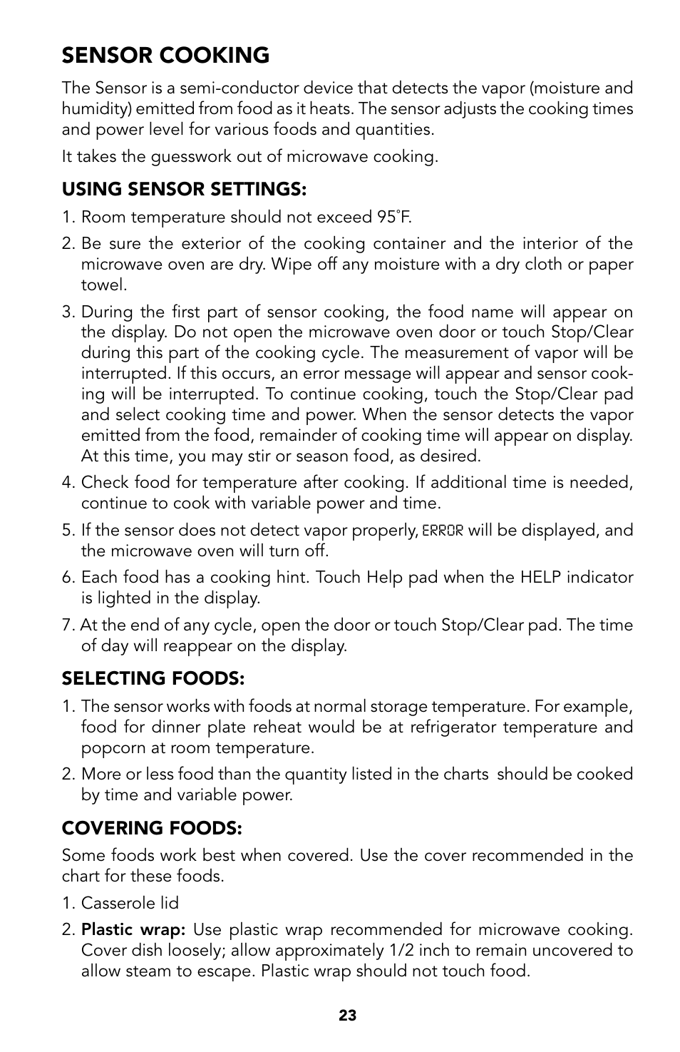 24 sensor c, Sensor cooking | Viking Built-In Convection Microwave Hood User Manual | Page 23 / 44