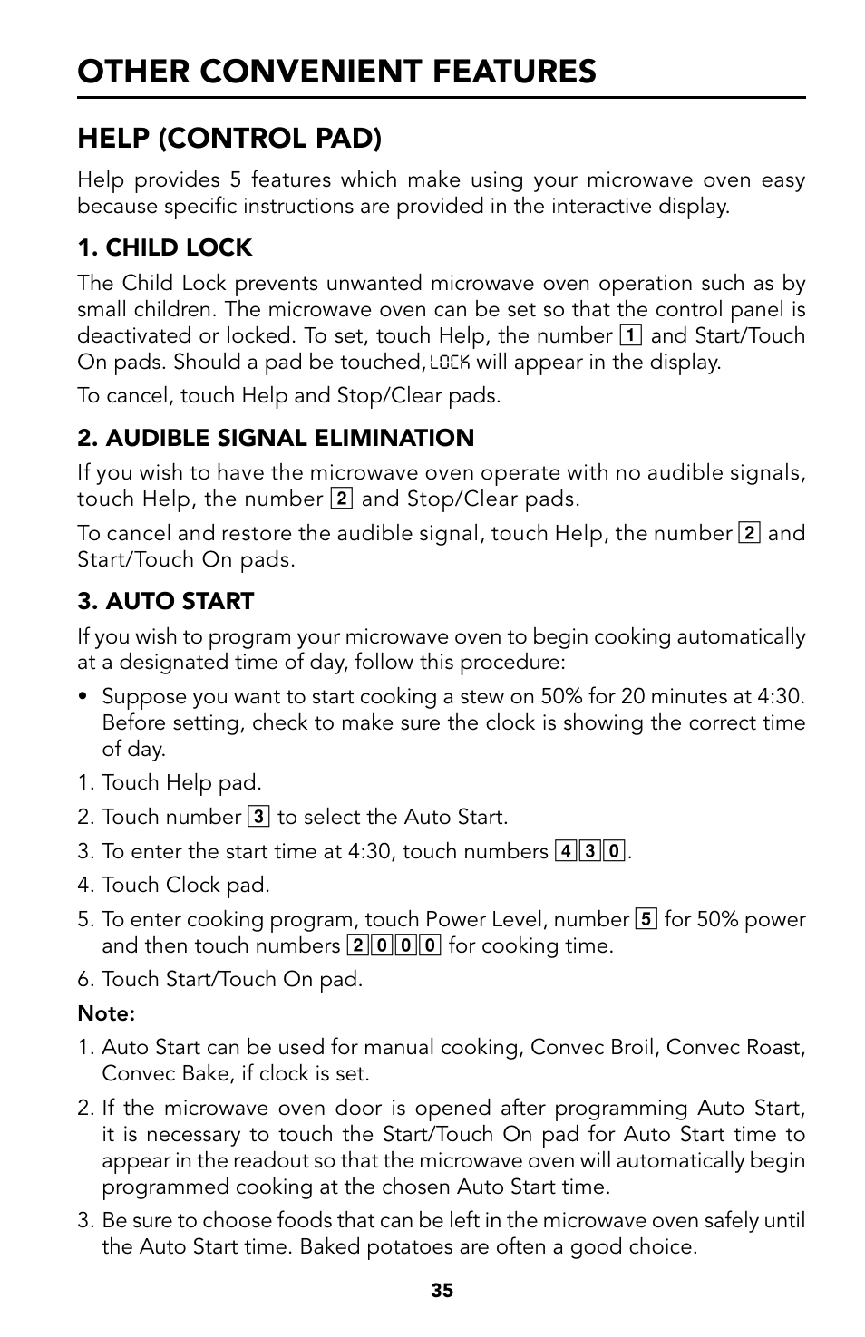 37 other convenient, Features, 36 help (control pad) | Other convenient features, Help (control pad) | Viking Built-In Convection Microwave Hood User Manual | Page 35 / 44