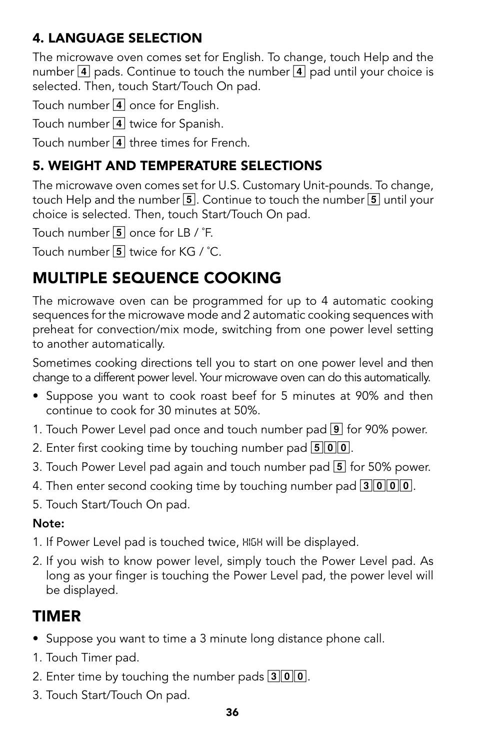 36 multiple sequence cooking, 36 timer, Multiple sequence cooking | Timer | Viking Built-In Convection Microwave Hood User Manual | Page 36 / 44