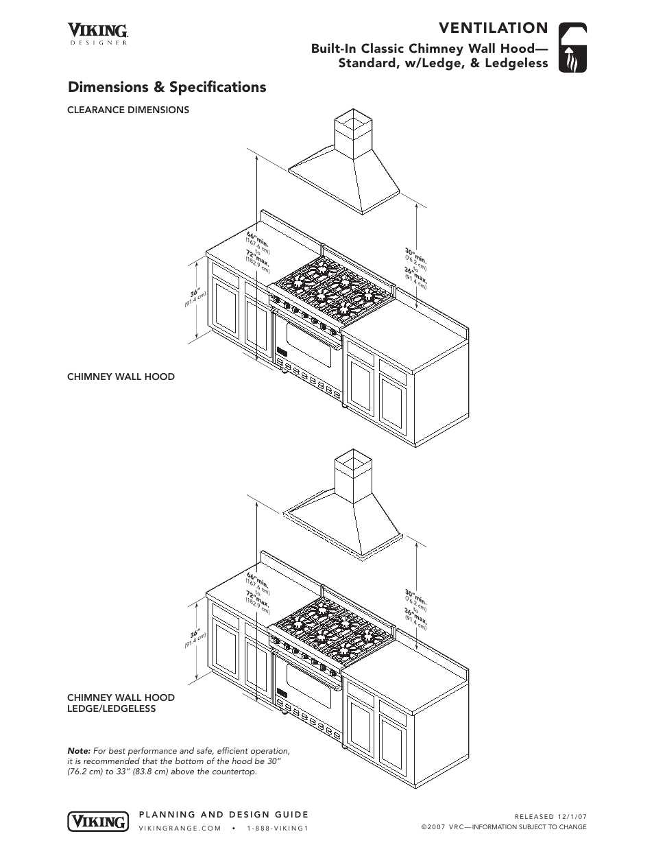 Ventilation, Dimensions & specifications | Viking DCWN User Manual | Page 4 / 7