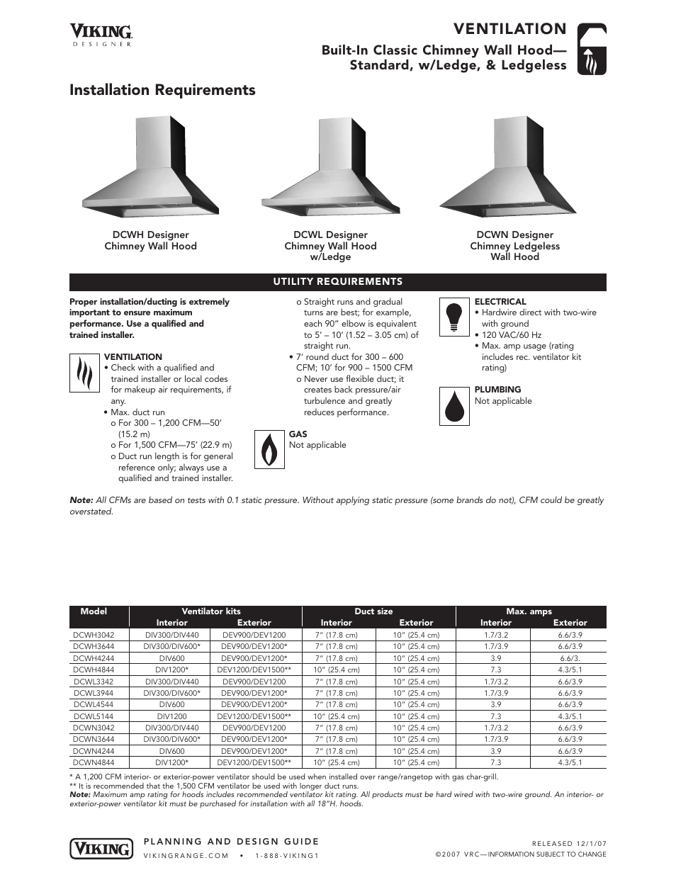 Ventilation, Installation requirements | Viking DCWN User Manual | Page 5 / 7