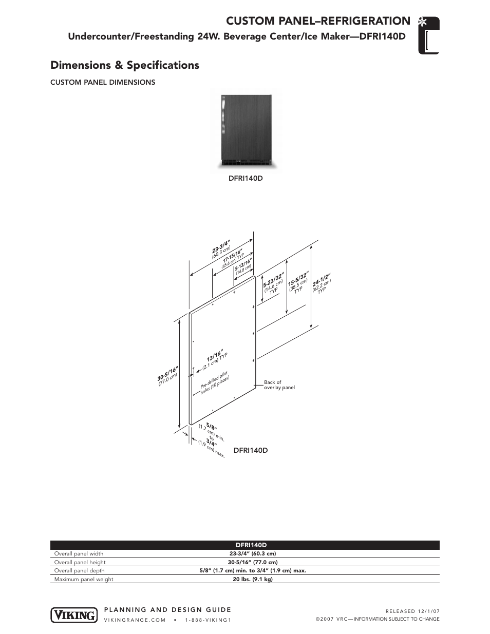 Viking VURI140D User Manual | 1 page