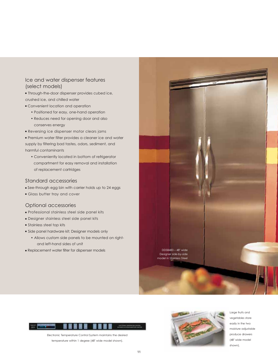 Ice and water dispenser features (select models), Standard accessories, Optional accessories | Viking High-Performance Kitchen User Manual | Page 11 / 64