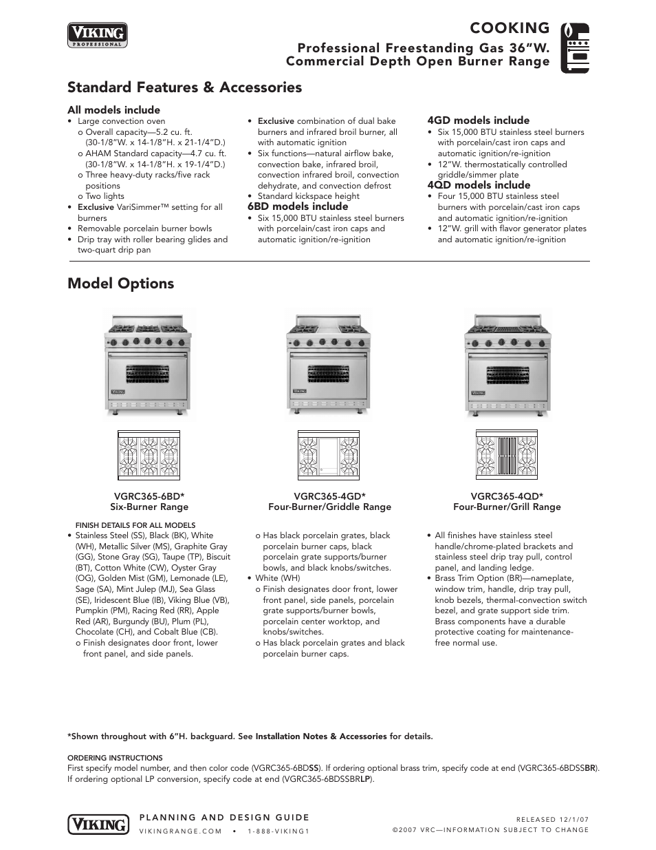 Viking VGRC365-4GD User Manual | 6 pages