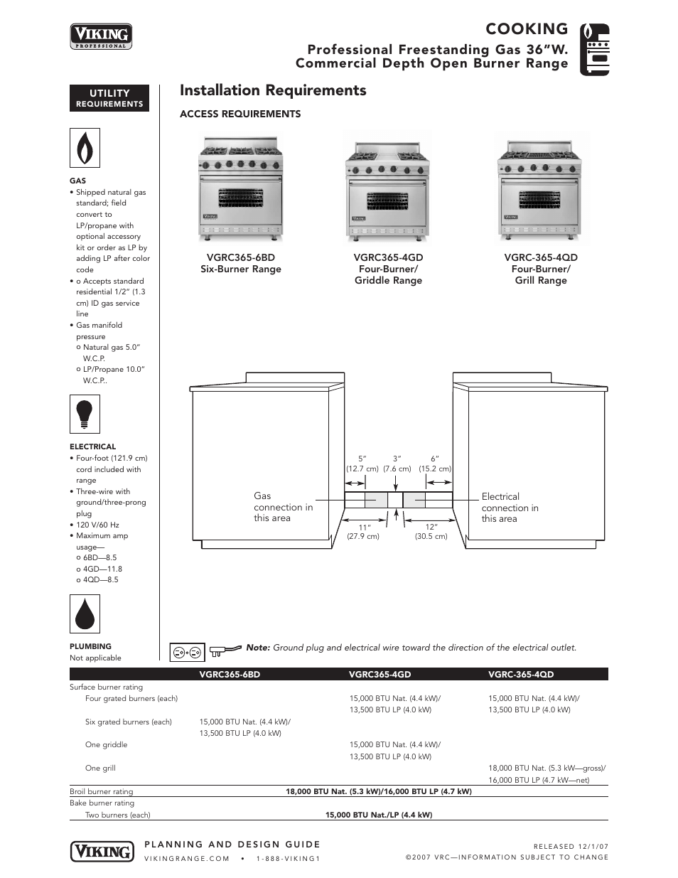 Cooking, Installation requirements | Viking VGRC365-4GD User Manual | Page 4 / 6
